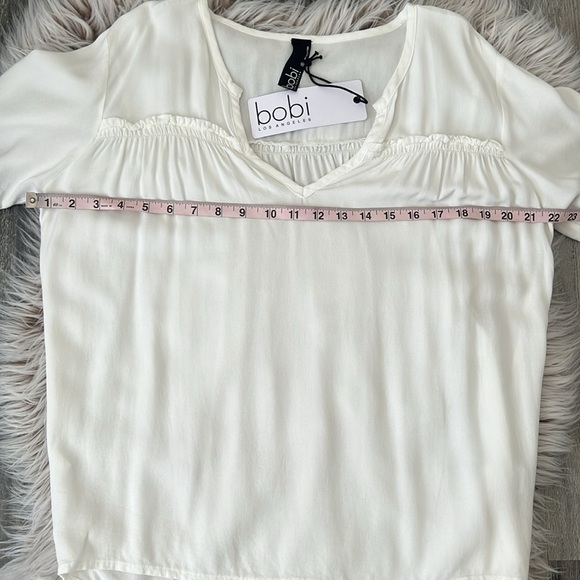 NWT Bobi Ivory Flutter Sleeve Yoke Detail Short Sleeve Blouse Size Small - Picture 9 of 10